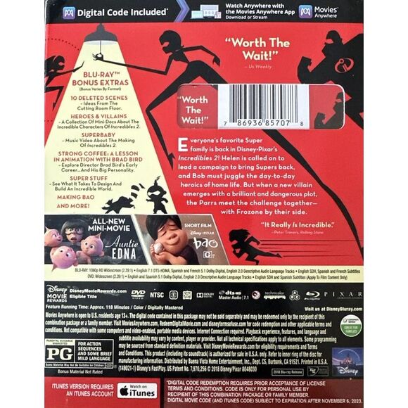Incredibles 2 Blu-ray+ DVD Craig T. Nelson - Picture 3 of 3
